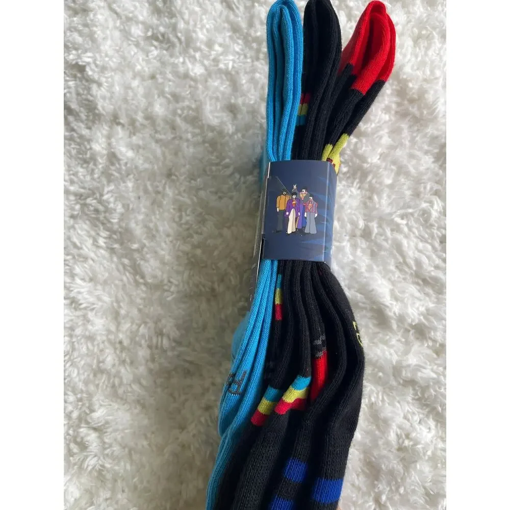 The Beatles Yellow Submarine Crew Socks 3 Pack Size 7–12 NEW Black Blue Mens